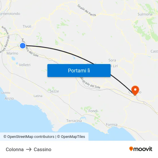Colonna to Cassino map