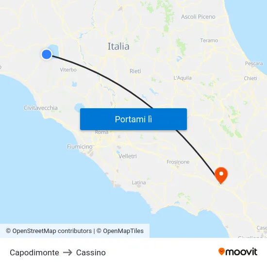 Capodimonte to Cassino map