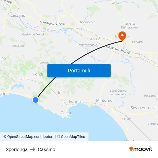 Sperlonga to Cassino map