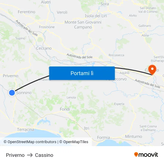 Priverno to Cassino map