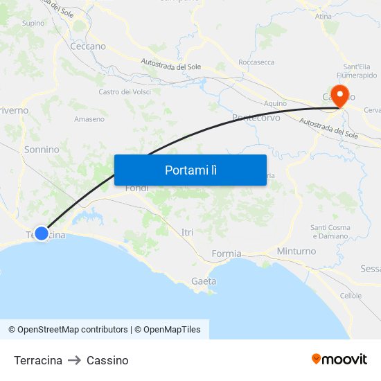 Terracina to Cassino map