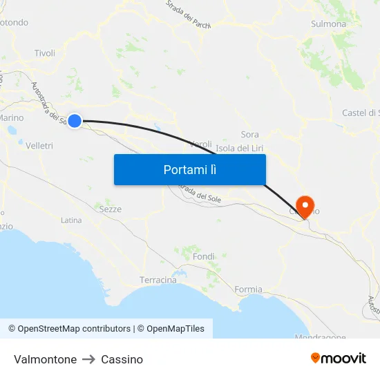 Valmontone to Cassino map