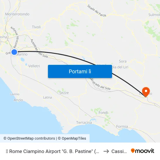 ✈ Rome Ciampino Airport "G. B. Pastine" (Cia) to Cassino map