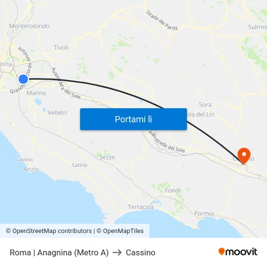 Roma | Anagnina (Metro A) to Cassino map