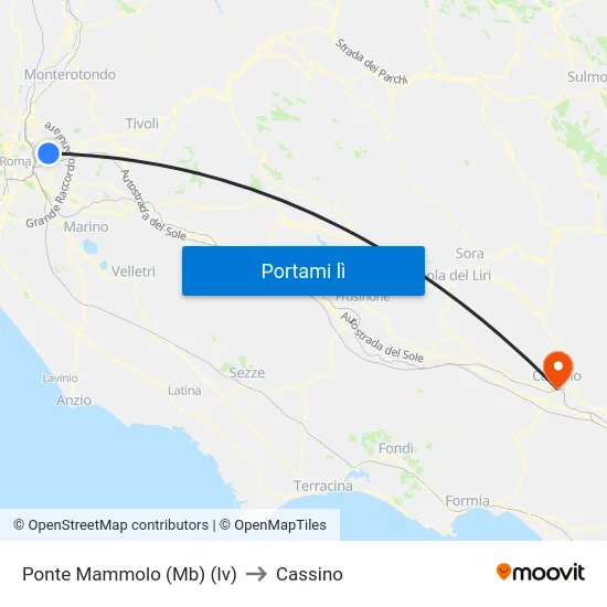 Ponte Mammolo (Mb) (Iv) to Cassino map