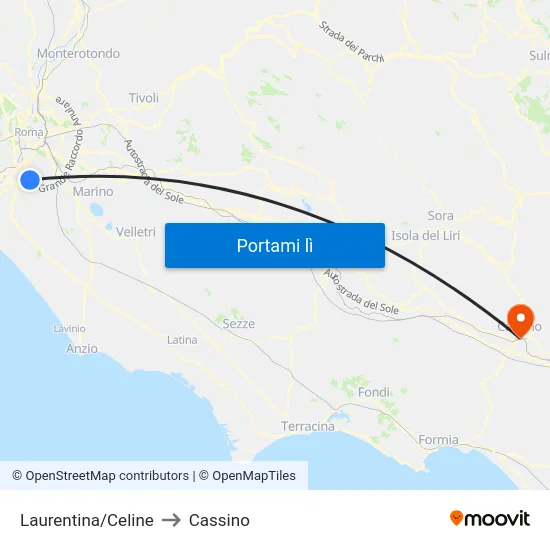 Laurentina/Celine to Cassino map