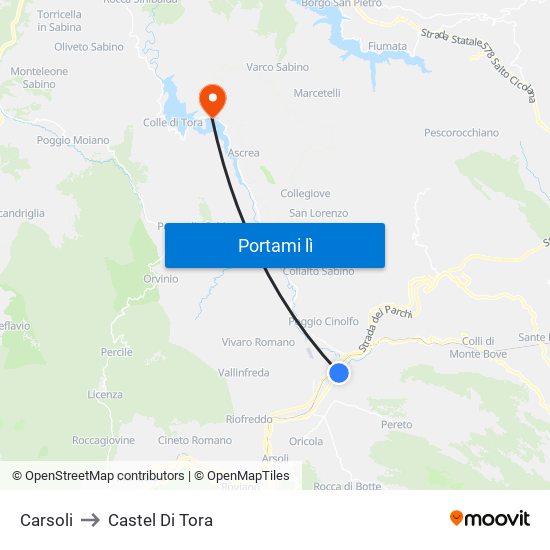 Carsoli to Castel Di Tora map