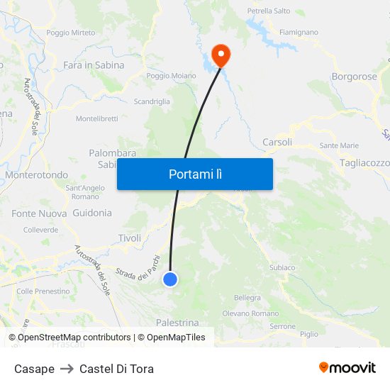 Casape to Castel Di Tora map