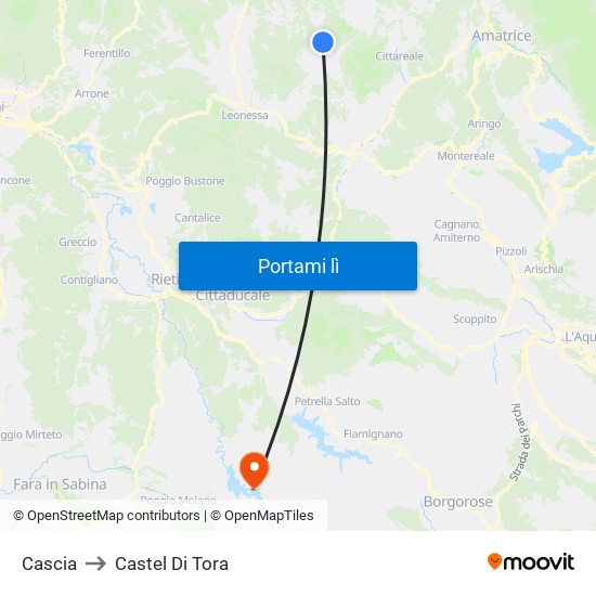 Cascia to Castel Di Tora map