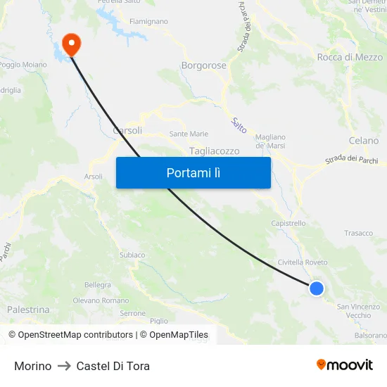 Morino to Castel Di Tora map