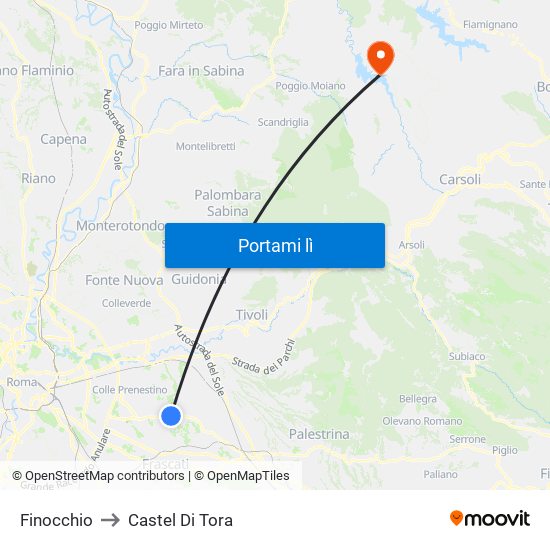 Finocchio to Castel Di Tora map