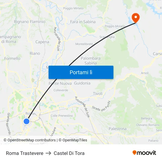 Roma Trastevere to Castel Di Tora map