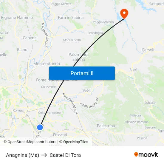 Anagnina (Ma) to Castel Di Tora map