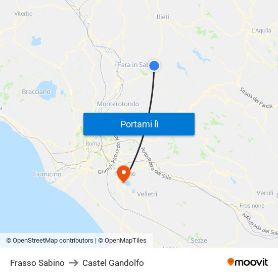 Frasso Sabino to Castel Gandolfo map