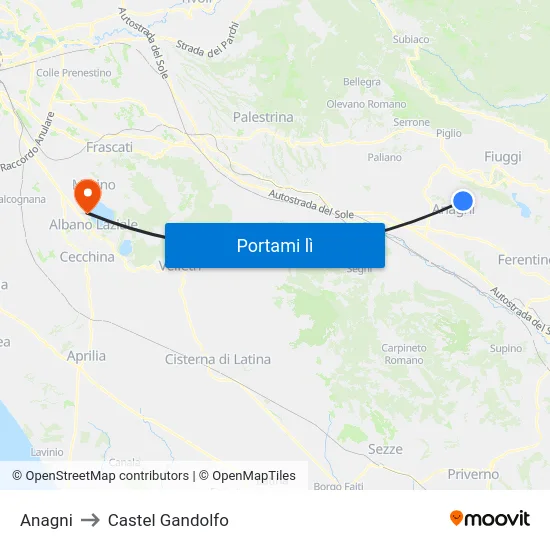 Anagni to Castel Gandolfo map