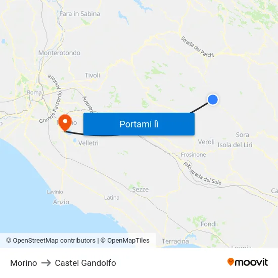 Morino to Castel Gandolfo map