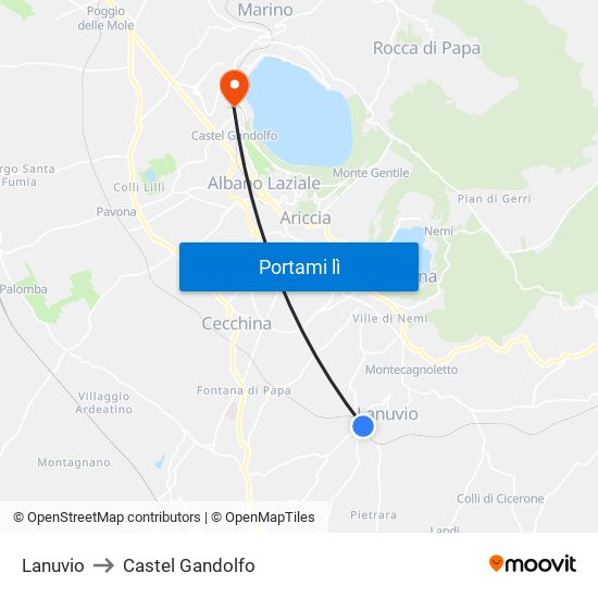 Lanuvio to Castel Gandolfo map