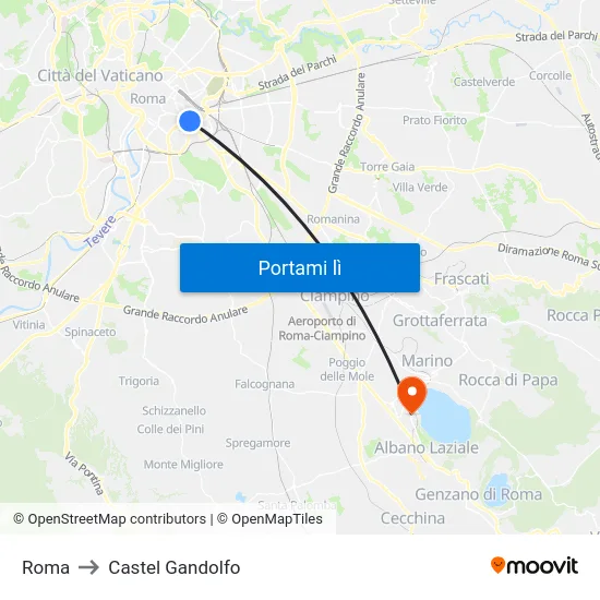 Roma to Castel Gandolfo map