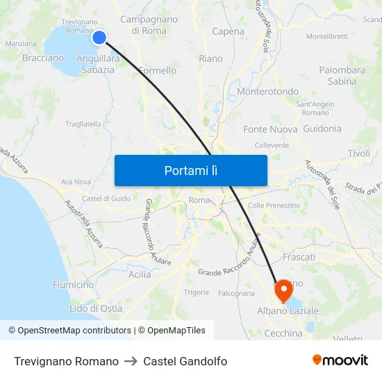 Trevignano Romano to Castel Gandolfo map