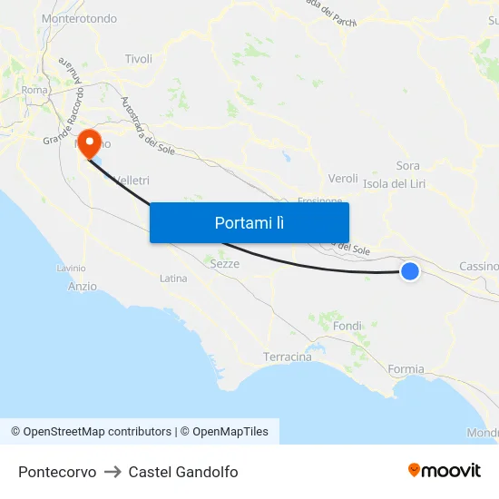 Pontecorvo to Castel Gandolfo map