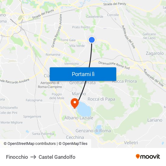 Finocchio to Castel Gandolfo map