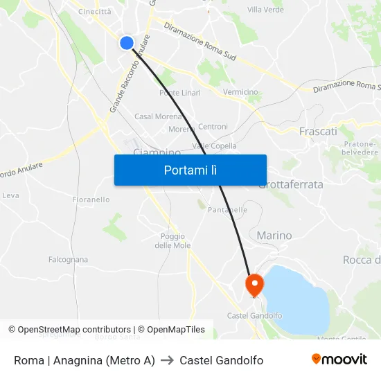Roma | Anagnina (Metro A) to Castel Gandolfo map