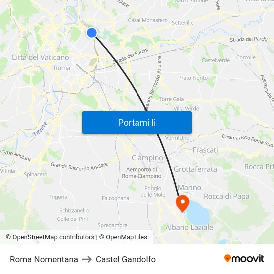 Roma Nomentana to Castel Gandolfo map