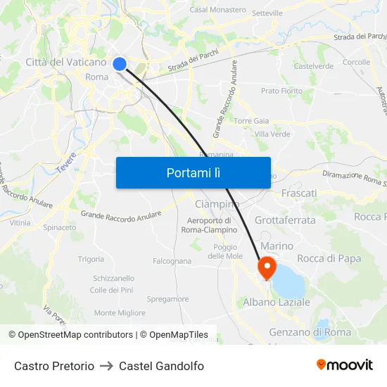 Castro Pretorio to Castel Gandolfo map