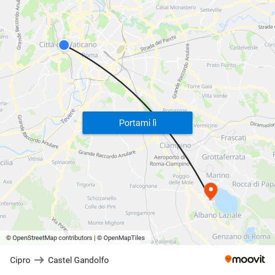 Cipro to Castel Gandolfo map