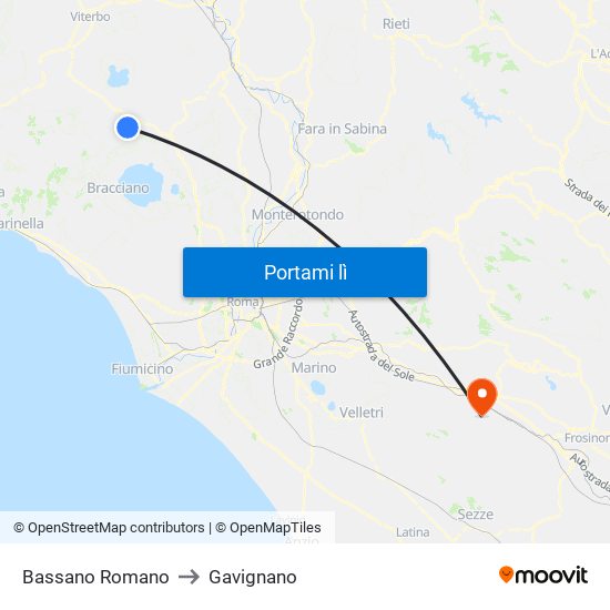 Bassano Romano to Gavignano map