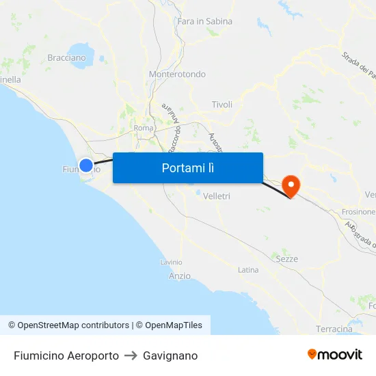 Fiumicino Aeroporto to Gavignano map