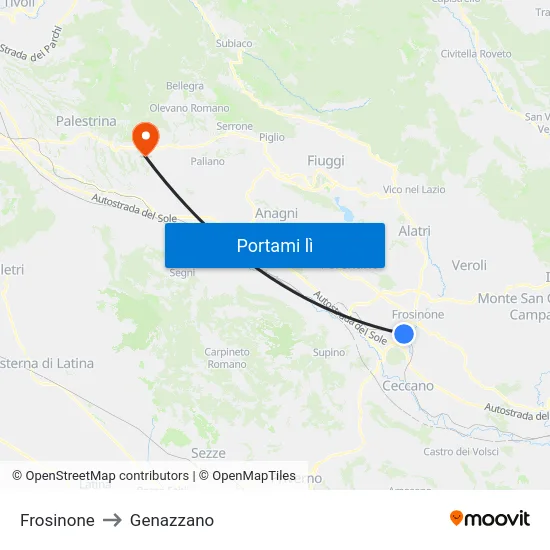 Frosinone to Genazzano map