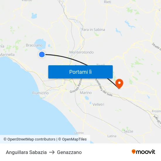 Anguillara Sabazia to Genazzano map