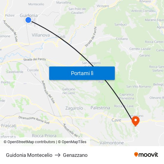 Guidonia Montecelio to Genazzano map