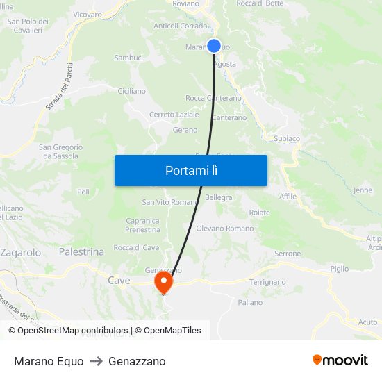 Marano Equo to Genazzano map