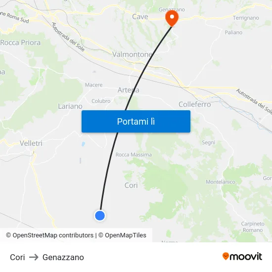 Cori to Genazzano map