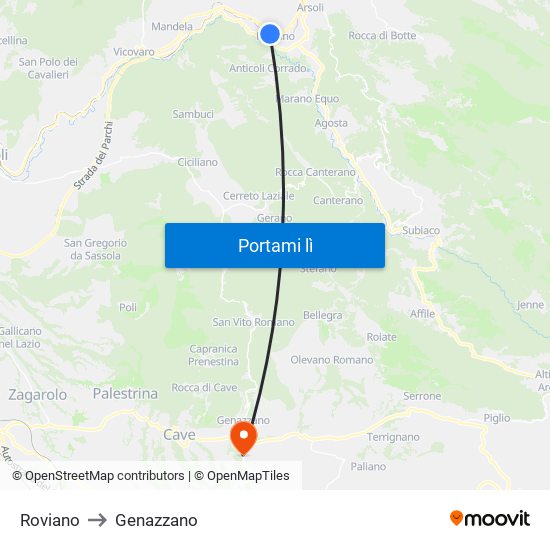 Roviano to Genazzano map