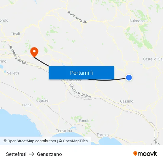 Settefrati to Genazzano map