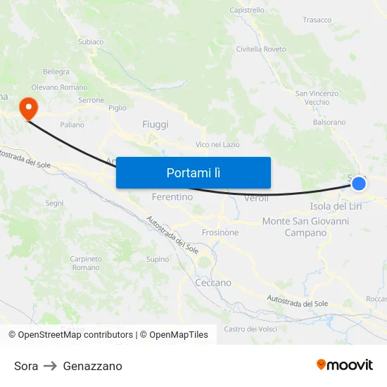 Sora to Genazzano map