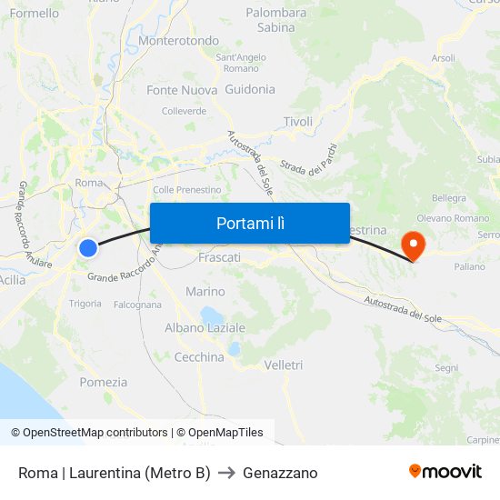 Roma | Laurentina (Metro B) to Genazzano map
