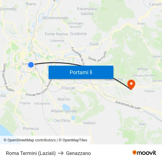 Roma Termini (Laziali) to Genazzano map