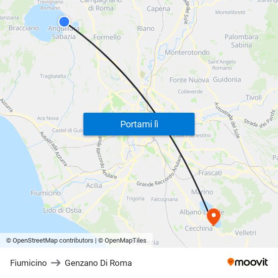 Fiumicino to Genzano Di Roma map