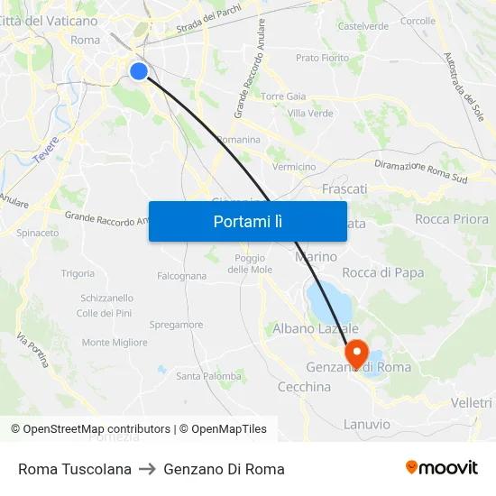 Roma Tuscolana to Genzano Di Roma map