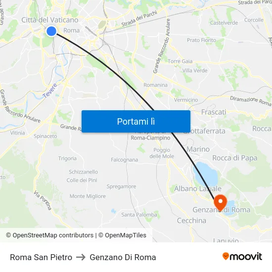 Roma San Pietro to Genzano Di Roma map