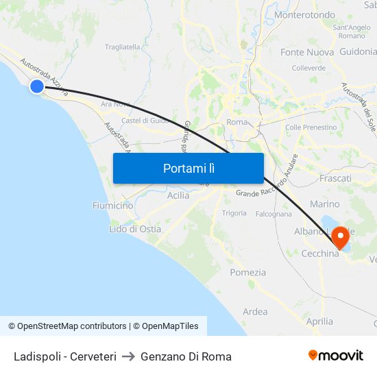 Ladispoli - Cerveteri to Genzano Di Roma map