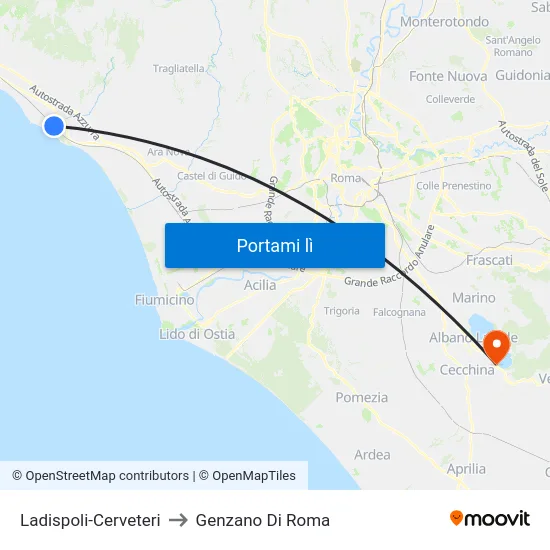Ladispoli-Cerveteri to Genzano Di Roma map