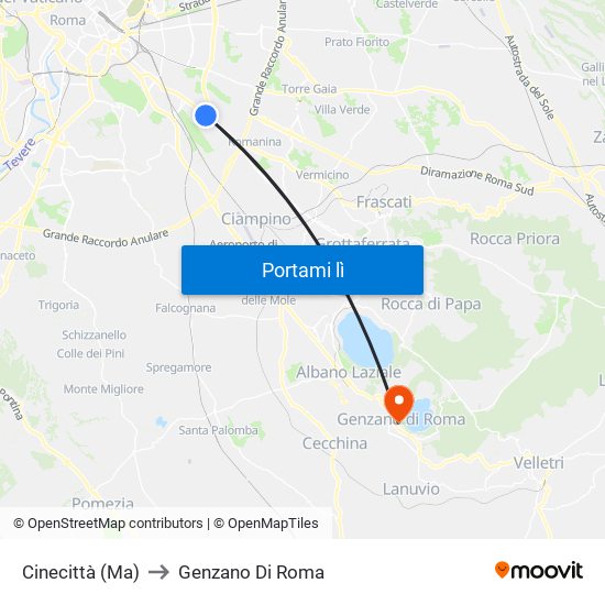 Cinecittà (Ma) to Genzano Di Roma map