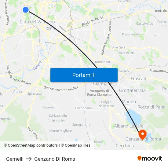 Gemelli to Genzano Di Roma map