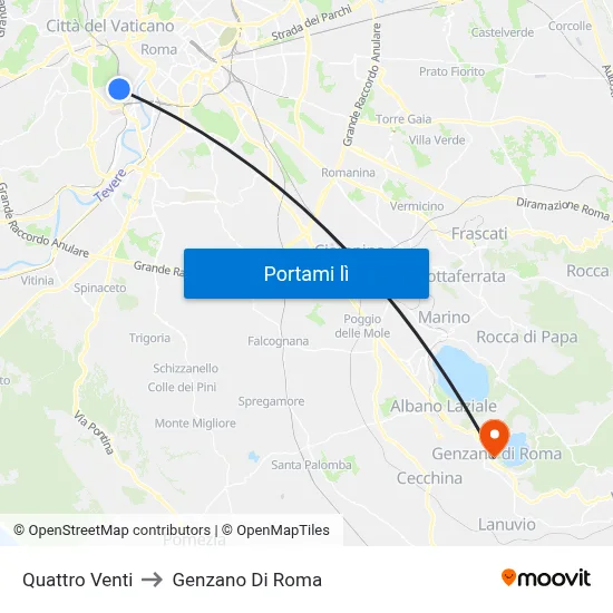 Quattro Venti to Genzano Di Roma map