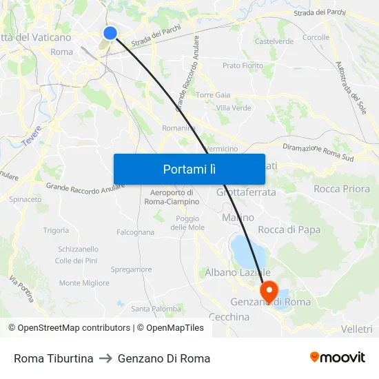 Roma Tiburtina to Genzano Di Roma map